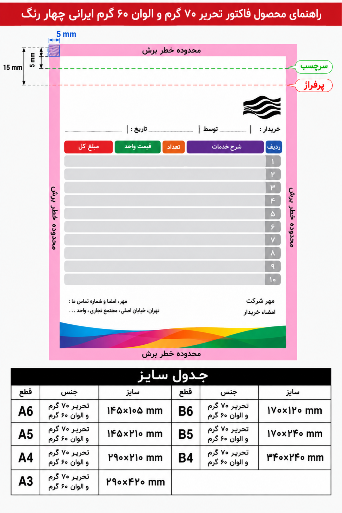 راهنمای طراحی فاکتور تحریر و الوان رنگی